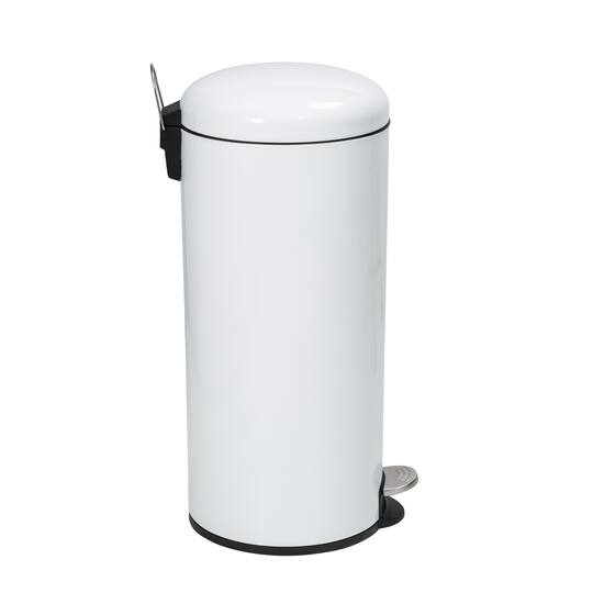 Honey Can Do White Retro Metal Kitchen Step Trash Can with Lid